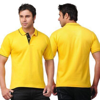 Polo Neck Yellow with Black T-Shirt 100% Organic Cotton