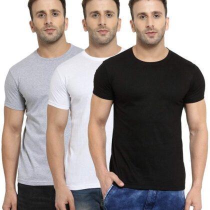 Men’s Premium 100% Cotton Round Neck – Half Sleeve Solid Summer T-Shirts – Pack of 3Pcs